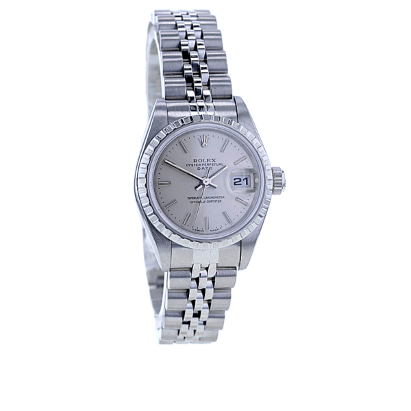 Rolex Date 26 mm Edelstahl, geriffelte Lünette, Jubilee-Armband – Bild 2