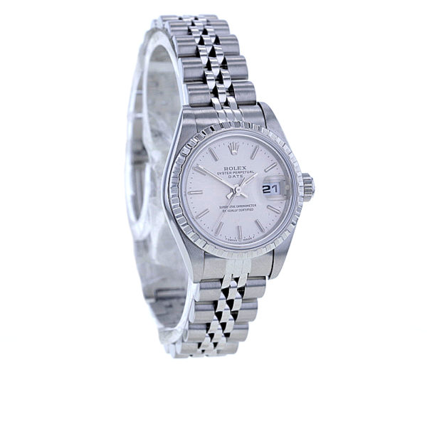 Rolex Date 26 mm Edelstahl, geriffelte Lünette, Jubilee-Armband – Bild 5