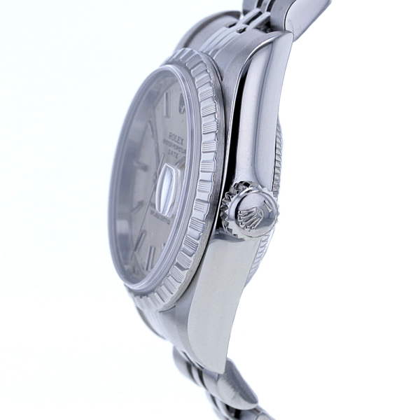 Rolex Date 26 mm Edelstahl, geriffelte Lünette, Jubilee-Armband – Bild 7