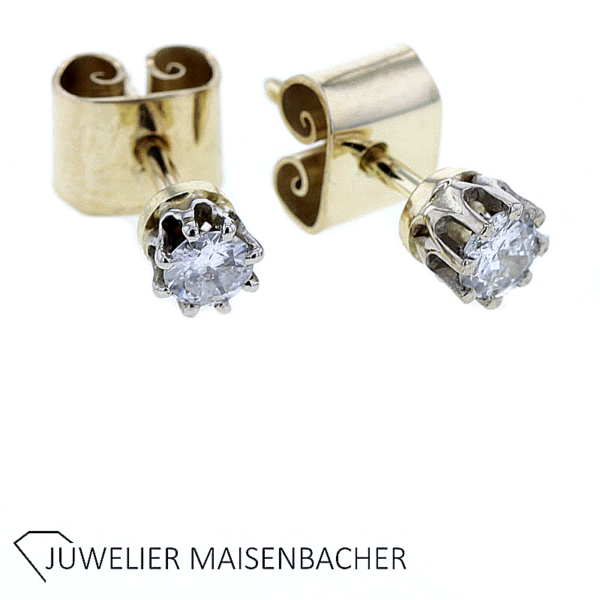 Klassische Brillantohrstecker Solitär Gold – Bild 5