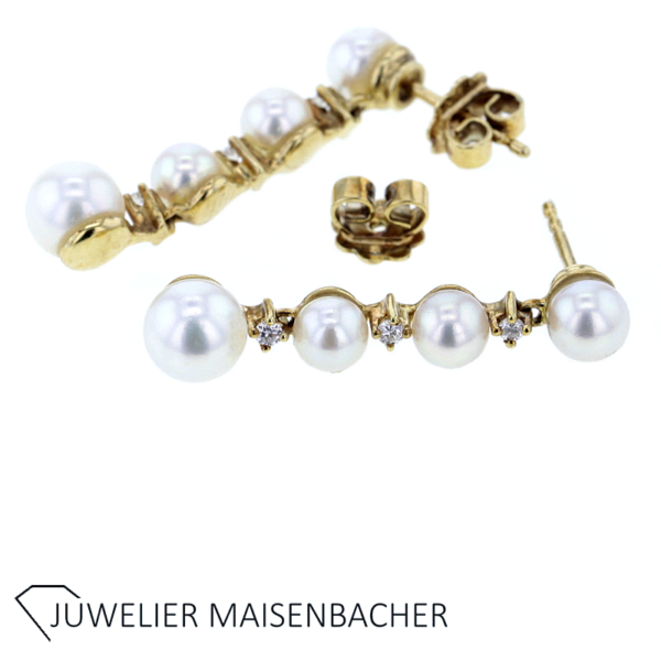 Ohrhänger mit Akoya-Perlen und Brillanten Gold – Bild 3