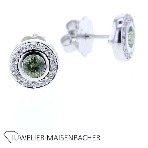 Zeitlose Ohrstecker mit Peridot und Brillanten Gold – Bild 2