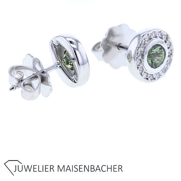 Zeitlose Ohrstecker mit Peridot und Brillanten Gold – Bild 3