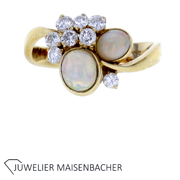 SET Opal und Brillanten Ring + Ohrstecker Gold – Bild 7
