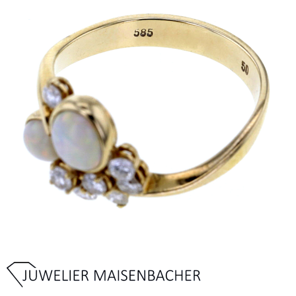 SET Opal und Brillanten Ring + Ohrstecker Gold – Bild 4