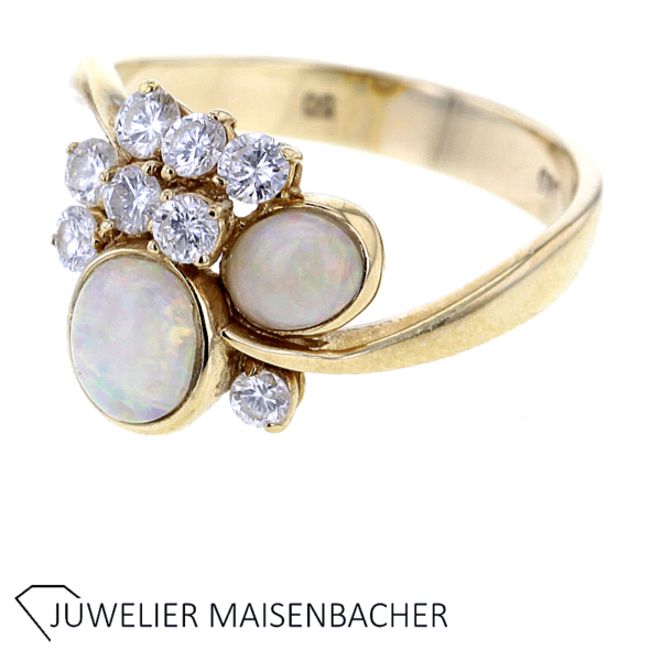SET Opal und Brillanten Ring + Ohrstecker Gold – Bild 5