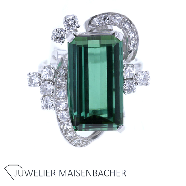 Brillant Ring mit großem Edelstein "Turmalin" *UNIKAT* Platin – Bild 12