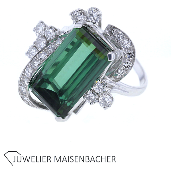 Brillant Ring mit großem Edelstein "Turmalin" *UNIKAT* Platin – Bild 7