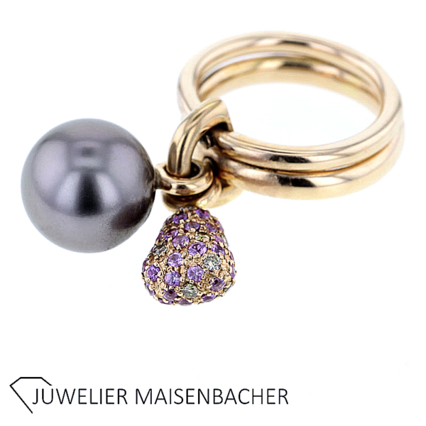 Schoeffel Tahitiperlen Ring mit farbigen Brillanten – Bild 2