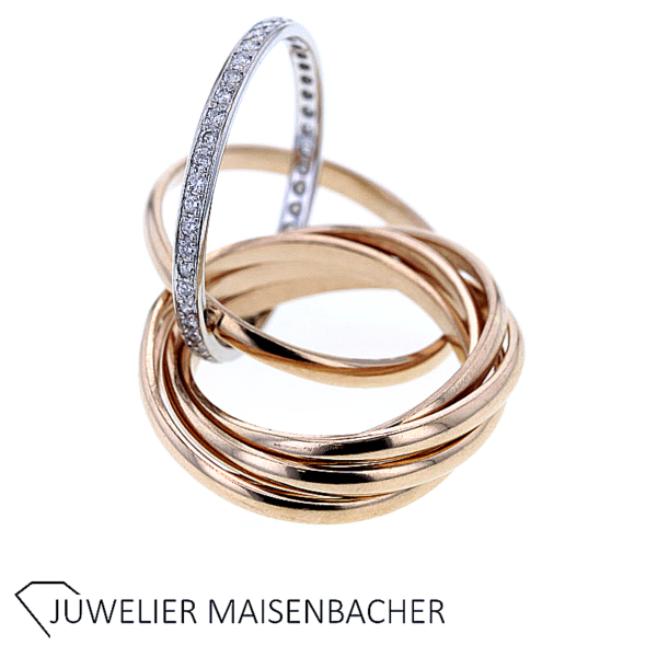 Mehrfachring/ Wickelring bestehend aus 6 Einzelringen mit Brillant