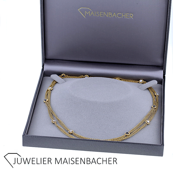 Lange drei-reihige Kette/Collier mit Brillanten und Saphir Gold – Bild 5
