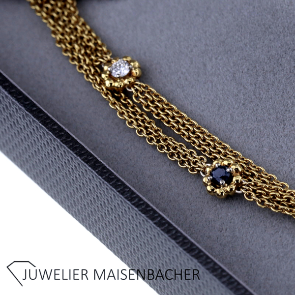 Lange drei-reihige Kette/Collier mit Brillanten und Saphir Gold – Bild 4