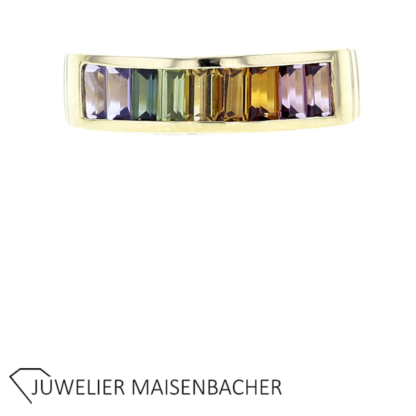 Set-bestehend aus Ring und Halbcreolen mit Brillanten und Edelsteinen – Bild 2