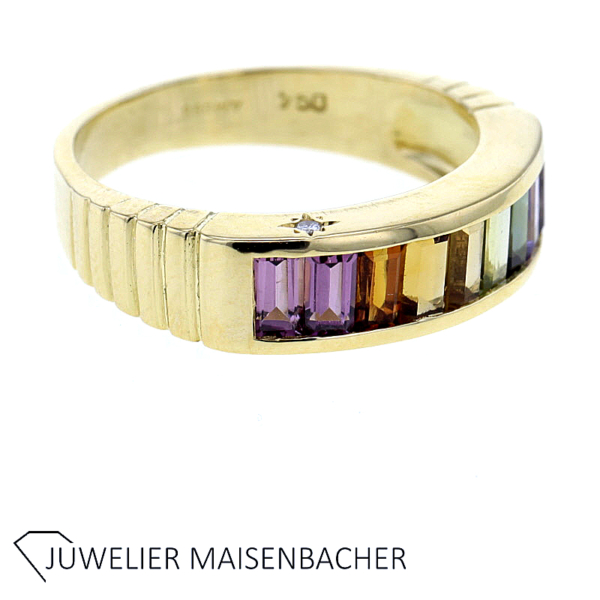 Set-bestehend aus Ring und Halbcreolen mit Brillanten und Edelsteinen – Bild 4