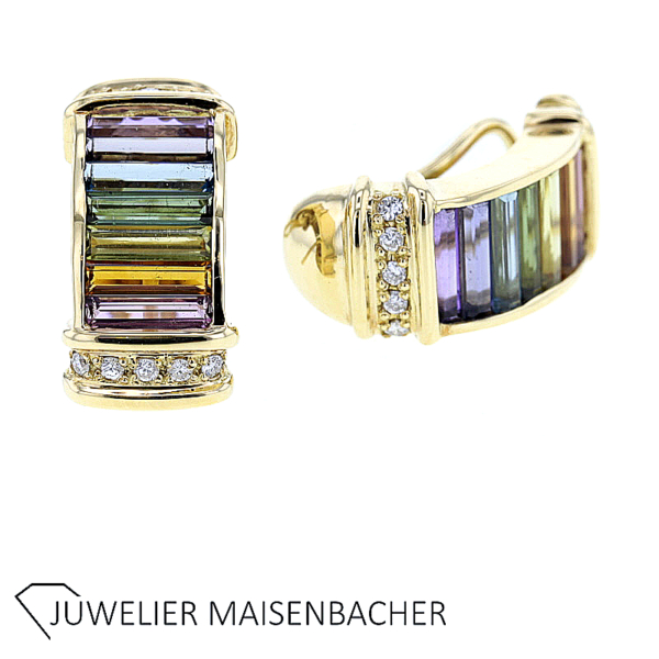 Set-bestehend aus Ring und Halbcreolen mit Brillanten und Edelsteinen – Bild 4