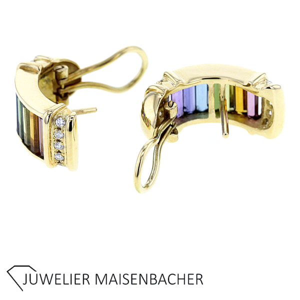 Set-bestehend aus Ring und Halbcreolen mit Brillanten und Edelsteinen – Bild 5