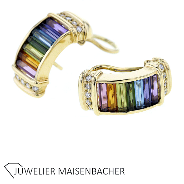 Set-bestehend aus Ring und Halbcreolen mit Brillanten und Edelsteinen – Bild 6