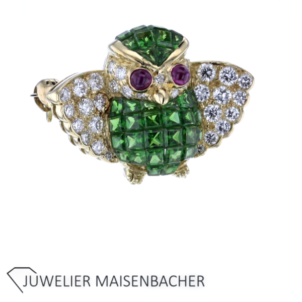 WEMPE Brosche Eule mit Brillanten und Tsavorith – Bild 5