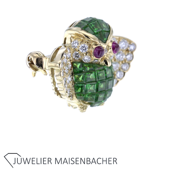 WEMPE Brosche Eule mit Brillanten und Tsavorith