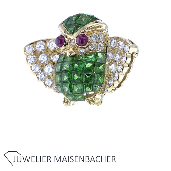 WEMPE Brosche Eule mit Brillanten und Tsavorith – Bild 2