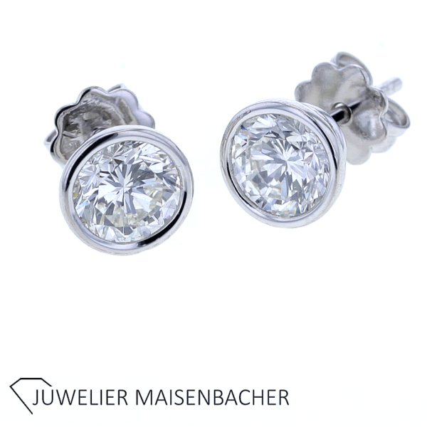 Zauberhafte Solitaire Ohrstecker mit Brillant insgesamt 2 ct. Gold
