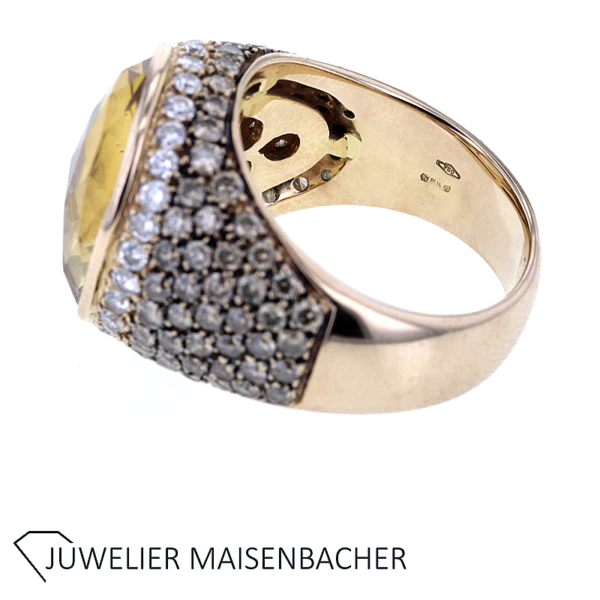 Massiver Ring mit Citrin & Brillanten Pavé gefasst Gold – Bild 3