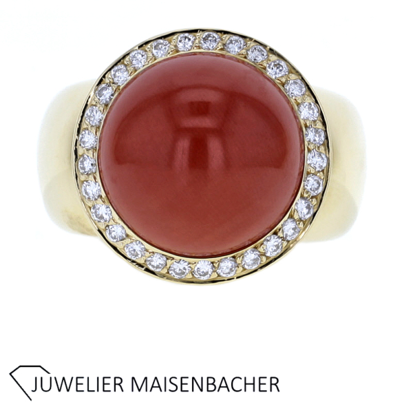 Massiver Ring mit Koralle und Brillanten – Bild 5