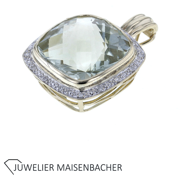 Anhänger mit Prasolith und Diamanten Gold