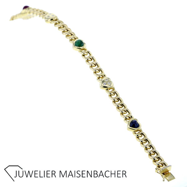 Armband mit Diamant, Rubin, Smaragd und Saphir in Herzform – Bild 2