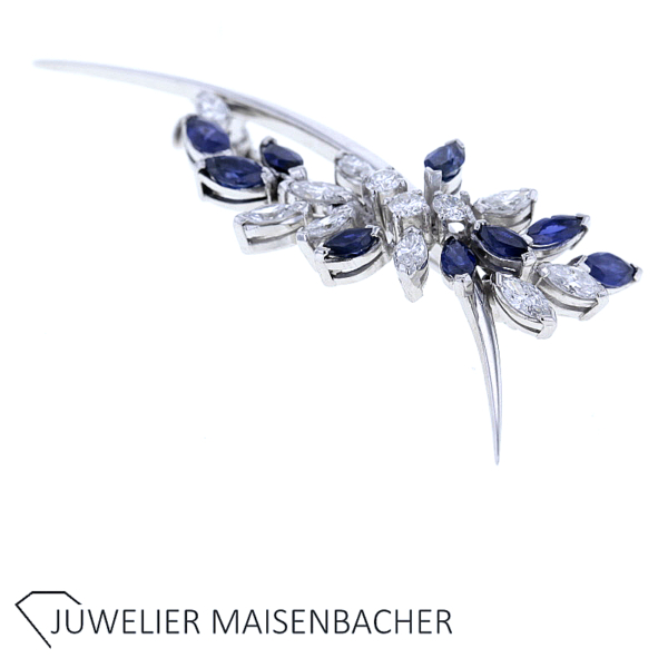 Brosche mit Diamanten, Brillanten und Saphir Gold