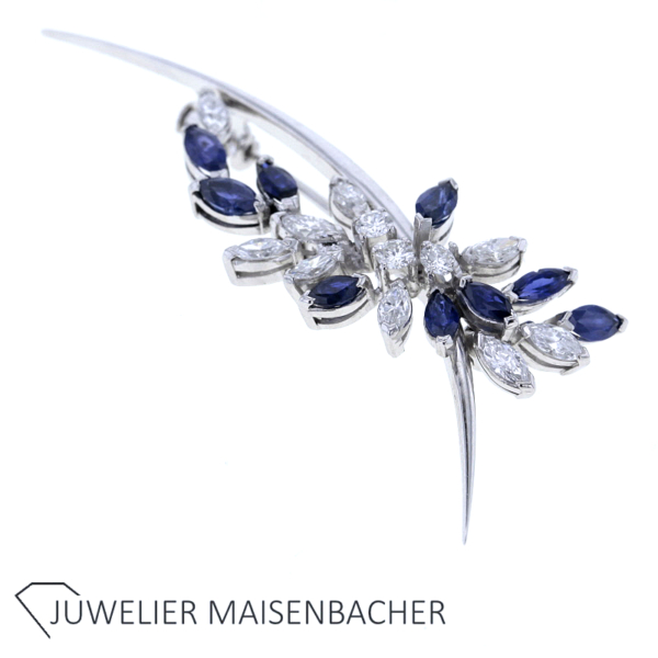 Brosche mit Diamanten, Brillanten und Saphir Gold – Bild 5