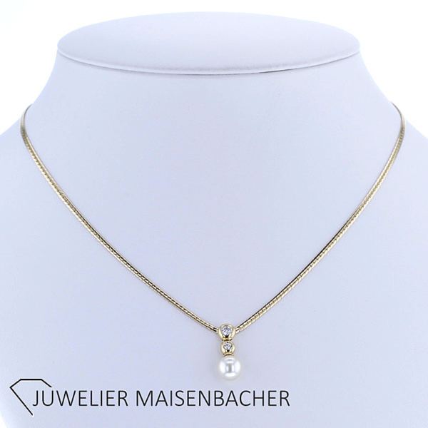 Collier mit Brillanten und Akoya Zuchtperle Gold – Bild 5