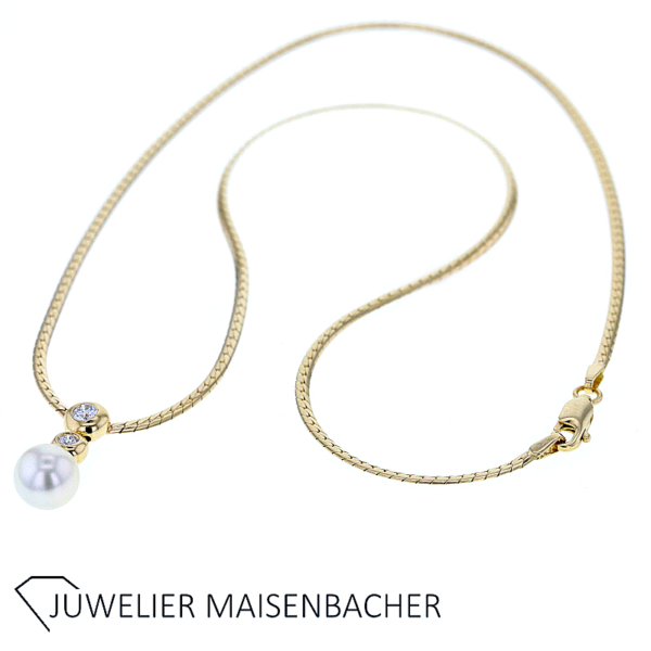 Collier mit Brillanten und Akoya Zuchtperle Gold – Bild 2