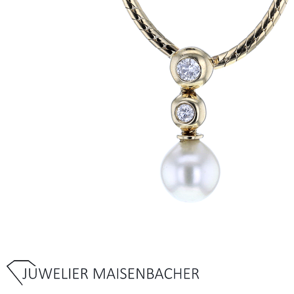 Collier mit Brillanten und Akoya Zuchtperle Gold – Bild 4