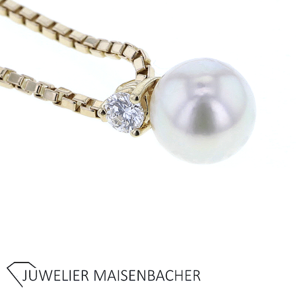Akoya Zuchtperle mit Brillant an Venezianerkette – Bild 5
