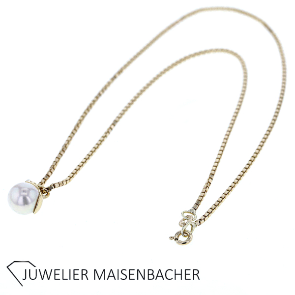 Akoya Zuchtperle mit Brillant an Venezianerkette