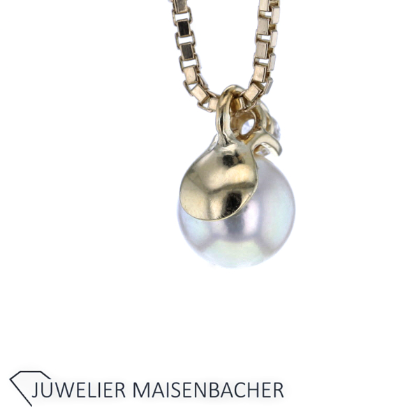 Akoya Zuchtperle mit Brillant an Venezianerkette – Bild 2