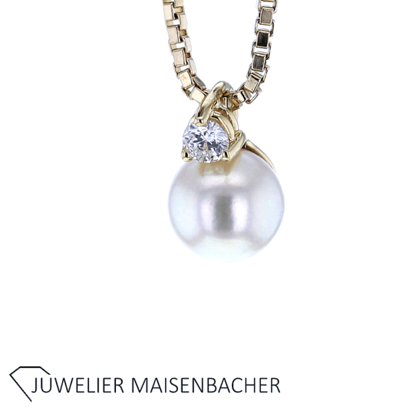Akoya Zuchtperle mit Brillant an Venezianerkette – Bild 3