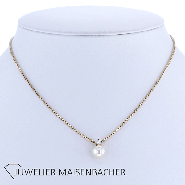 Akoya Zuchtperle mit Brillant an Venezianerkette – Bild 4