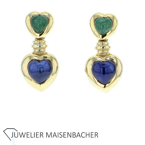 Ohrstecker mit Edelstein Saphir und Chrysopras Gold – Bild 5