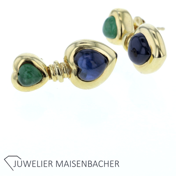 Ohrstecker mit Edelstein Saphir und Chrysopras Gold