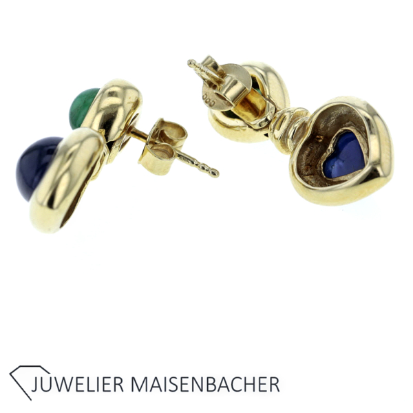 Ohrstecker mit Edelstein Saphir und Chrysopras Gold – Bild 2