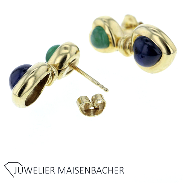 Ohrstecker mit Edelstein Saphir und Chrysopras Gold – Bild 3