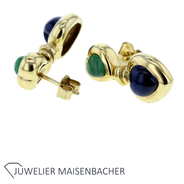 Ohrstecker mit Edelstein Saphir und Chrysopras Gold – Bild 4