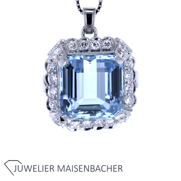 Aquamarin Anhänger mit Brillanten Gold – Bild 2