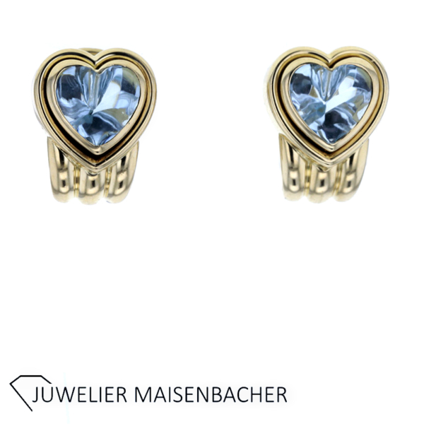 Hochwertige Ohrclips mit blau Topas in Herzform Gold – Bild 3