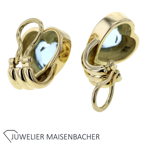 Hochwertige Ohrclips mit blau Topas in Herzform Gold – Bild 2