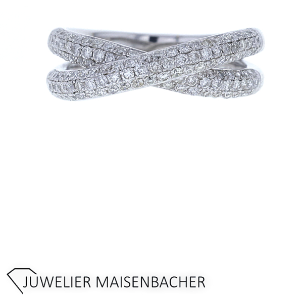 Ring Zweifach Gekreuzt mit Brillanten Pavé gefasst Gold