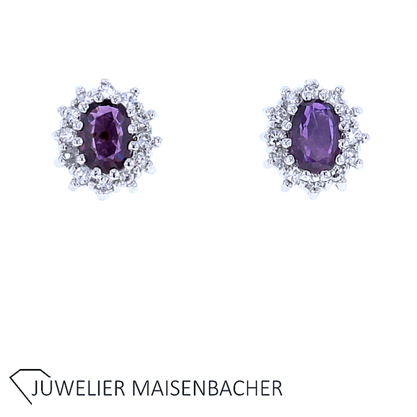 Entourage Blumen Ohrstecker mit strahlenden Diamanten und Rubin Gold