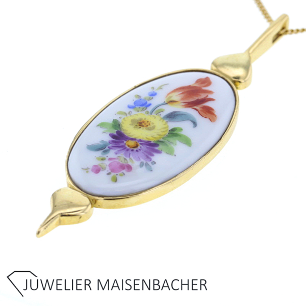 Antiker Anhänger Porzellan Meissen Handgemalt Gold – Bild 4